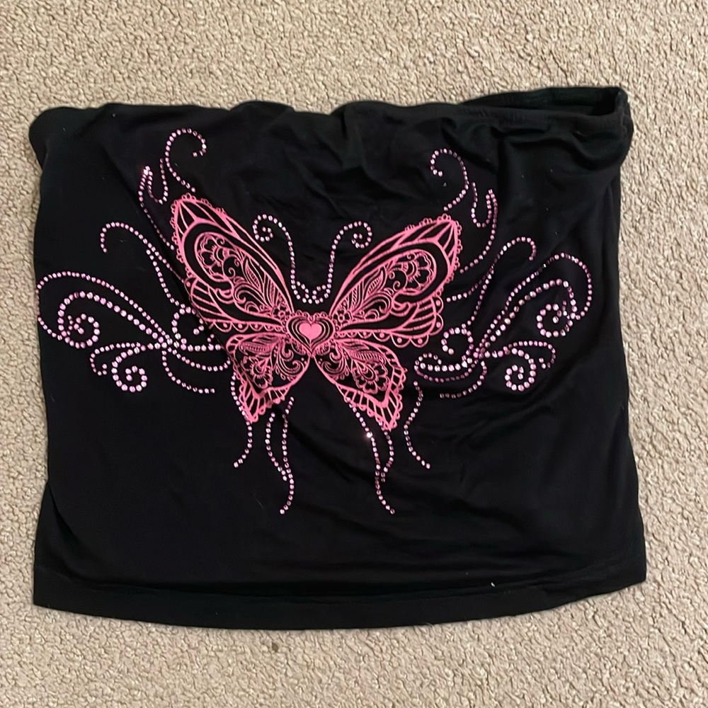 Black and pink butterfly y2k tube top size S